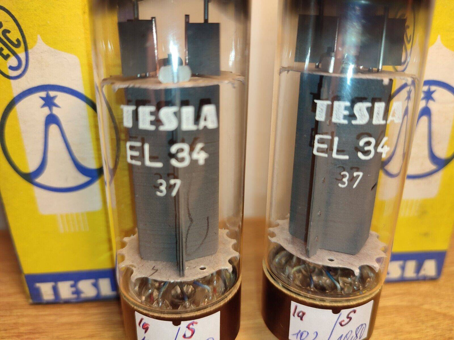 2x (Pair!) Matched Tesla EL34 Tube (6CA7) Brown Base, OO-Getter NIB NOS #2