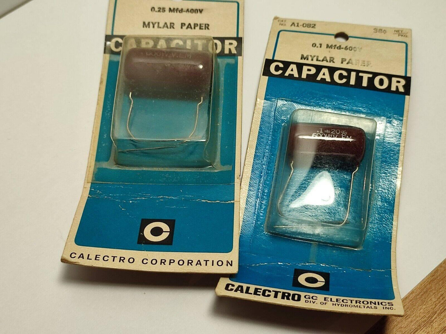 2X Vintage Mylar Paper Capacitors 0.25uF 600V & 0.1uf 600V