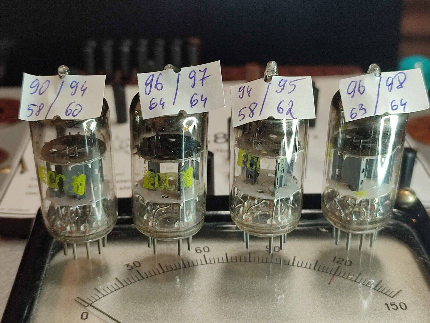 4Pcs ECC81 RFT DOUBLE TRIODE VHF TESTED NOS TUBE = 12AT7 B152 CC81E CV455