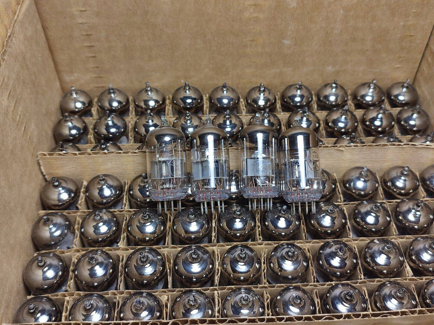 4x 6N23P ECC88 E88CC '81 NOS SILVER SHIELD VOSKHOD ROCKET LOGO TESTED TUBES