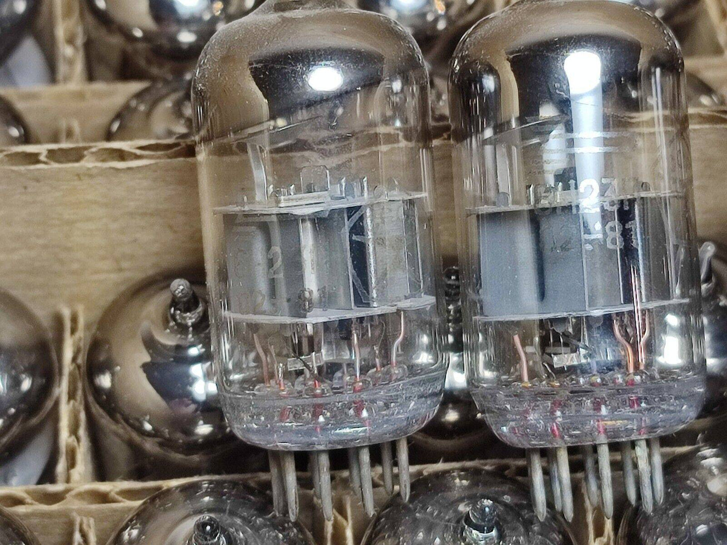 4x 6N23P ECC88 E88CC '81 NOS SILVER SHIELD VOSKHOD ROCKET LOGO TESTED TUBES