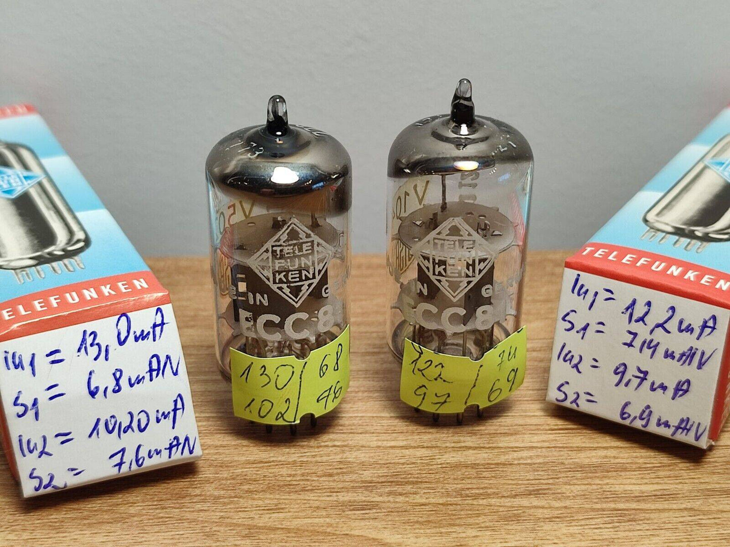 Pair ECC81 TELEFUNKEN ( 12AT7 6201 E81CC ) 30° Degree O-Getter NOS / NEW tubes
