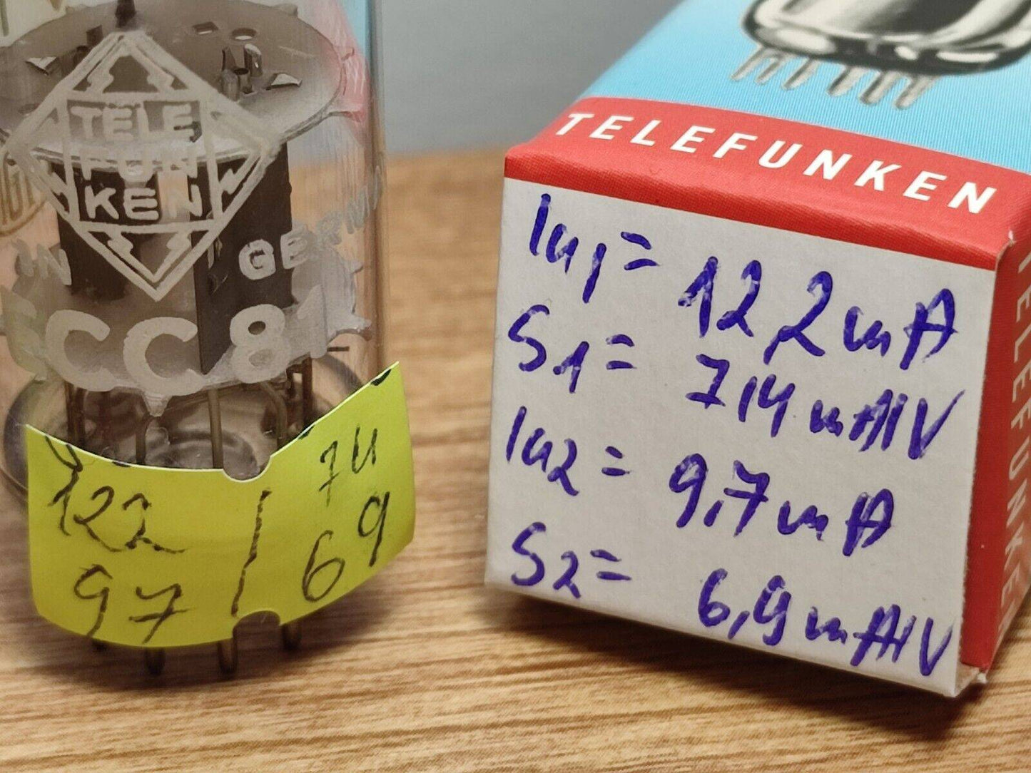 Pair ECC81 TELEFUNKEN ( 12AT7 6201 E81CC ) 30° Degree O-Getter NOS / NEW tubes