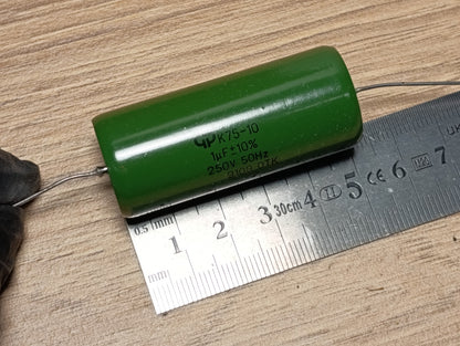 2pcs. K75-10 1uF 250V USSR Hybrid Audio Capacitors Paper in Oil PIO / NOS / OTK
