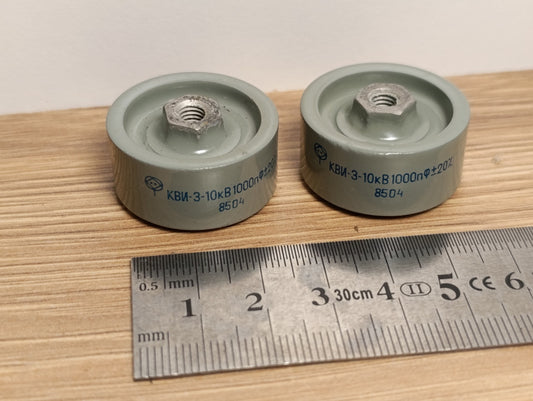2 pcs. 1000pF 10kV ±20% Ceramic High Voltage Impulse Capacitors KVI-3 / КВИ-3