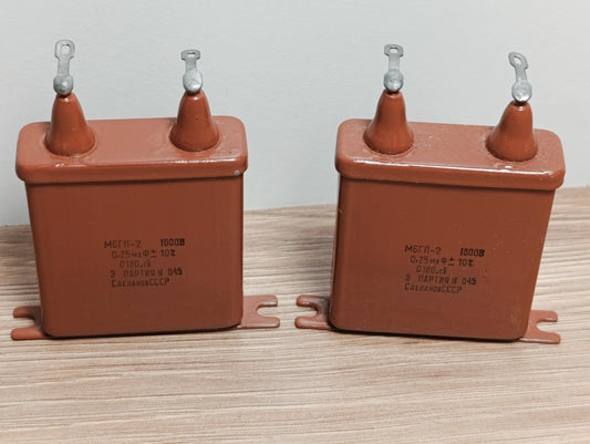 2Pcs. AUDIO CAPACITOR MBGP-2 1600V 0.25uF 10% NOS МБГП-2 USSR