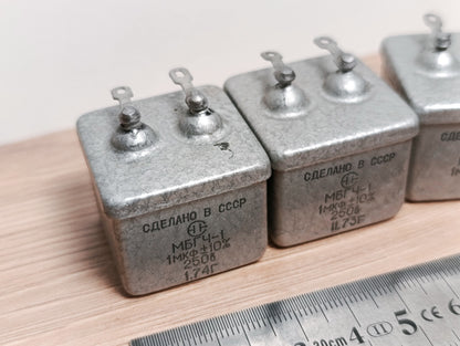 4pcs. 1uF 250V Metal-Paper Capacitors MBGCh-1 / МБГЧ-1 USSR NEW. MILITARY