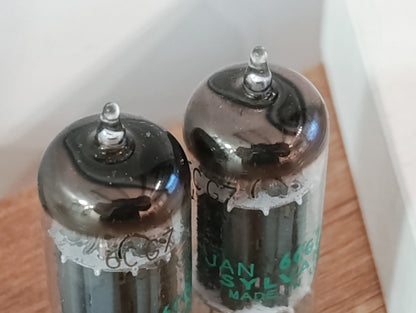 Pair SYLVANIA JAN 6CG7 green print Long Grey Plate Valve Tube NOS NIB (2Pc.)