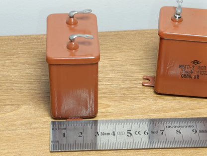 15uF 160 V  PAIR RUSSIAN PAPER IN OIL PIO AUDIO CAPACITORS MBGP-2 МБГП-2 (PAIR)