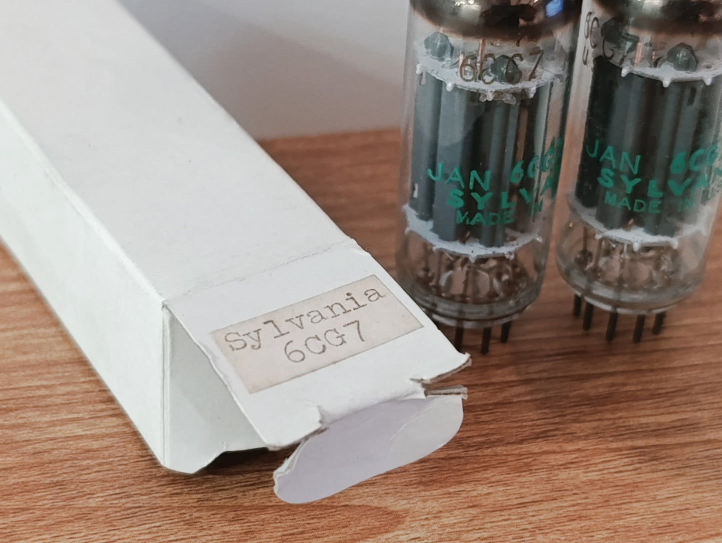 Pair SYLVANIA JAN 6CG7 green print Long Grey Plate Valve Tube NOS NIB (2Pc.)