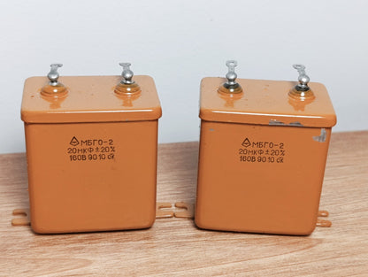 20 uF 160 V  PAIR RUSSIAN PAPER IN OIL PIO AUDIO CAPACITORS MBGO-2 МБГO-2 (PAIR)