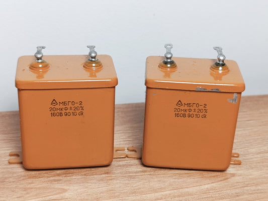 20 uF 160 V  PAIR RUSSIAN PAPER IN OIL PIO AUDIO CAPACITORS MBGO-2 МБГO-2 (PAIR)