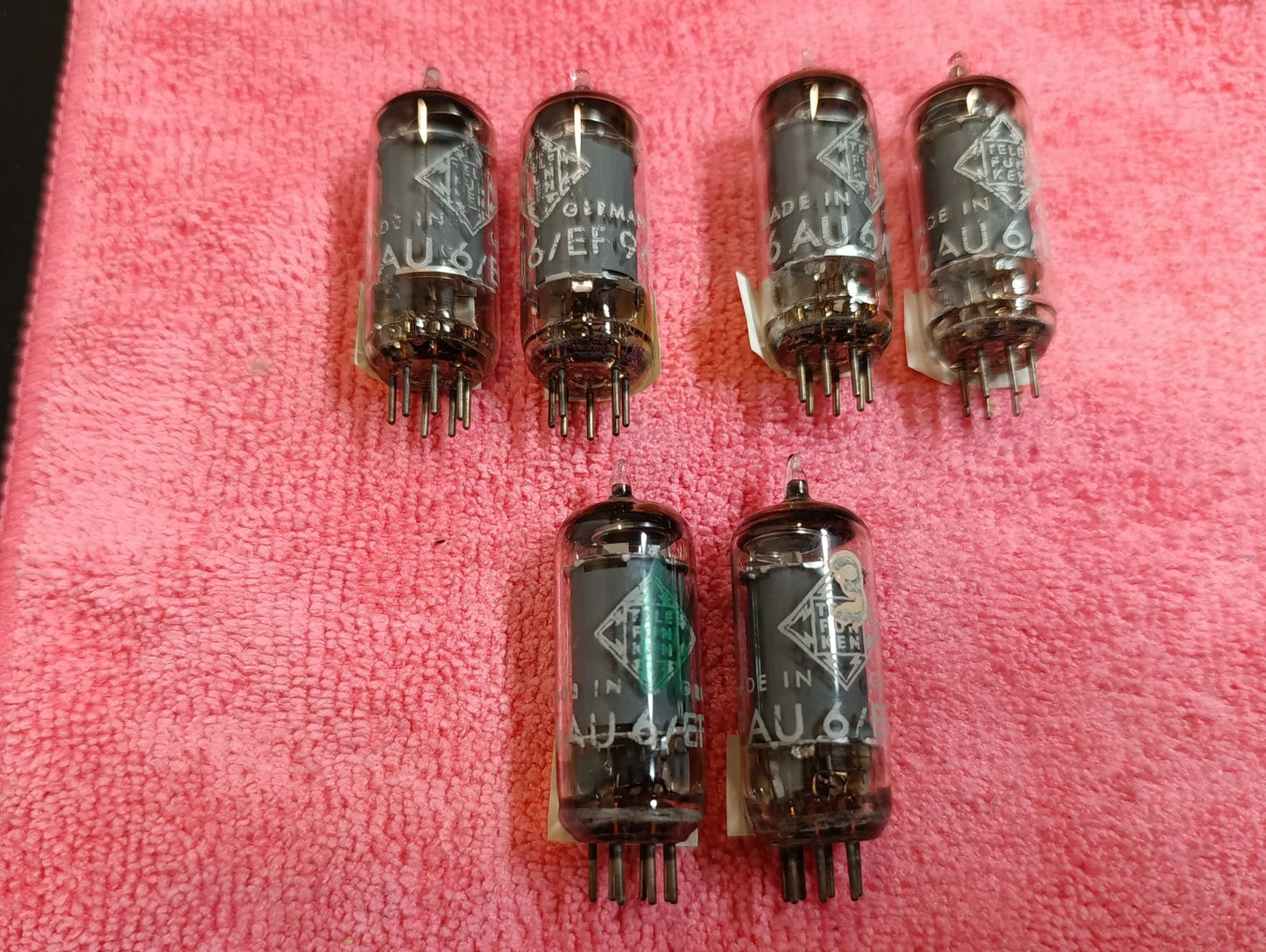 Matched Pair 6AU6 Telefunken EF94 diamond tube O getter West Germany USED (2pcs)