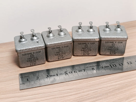 4pcs. 1uF 250V Metal-Paper Capacitors MBGCh-1 / МБГЧ-1 USSR NEW. MILITARY