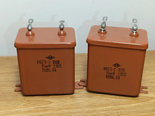 15uF 160 V  PAIR RUSSIAN PAPER IN OIL PIO AUDIO CAPACITORS MBGP-2 МБГП-2 (PAIR)