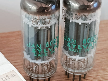 Pair SYLVANIA JAN 6CG7 green print Long Grey Plate Valve Tube NOS NIB (2Pc.)