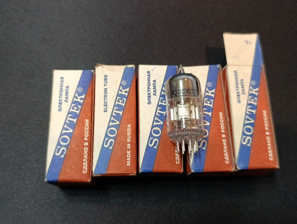 5pc. SOVTEK TUBE 12AX7WB 7025 TRIPLE MICA ECC83 12AX7 SATIN NICKEL PLATE NOS NIB