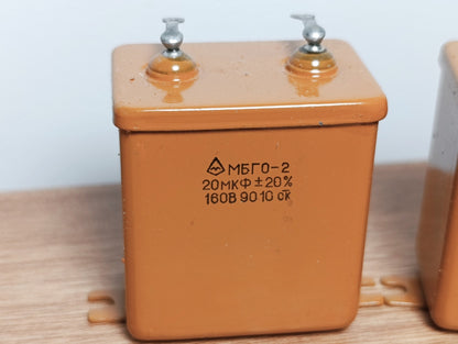 20 uF 160 V  PAIR RUSSIAN PAPER IN OIL PIO AUDIO CAPACITORS MBGO-2 МБГO-2 (PAIR)