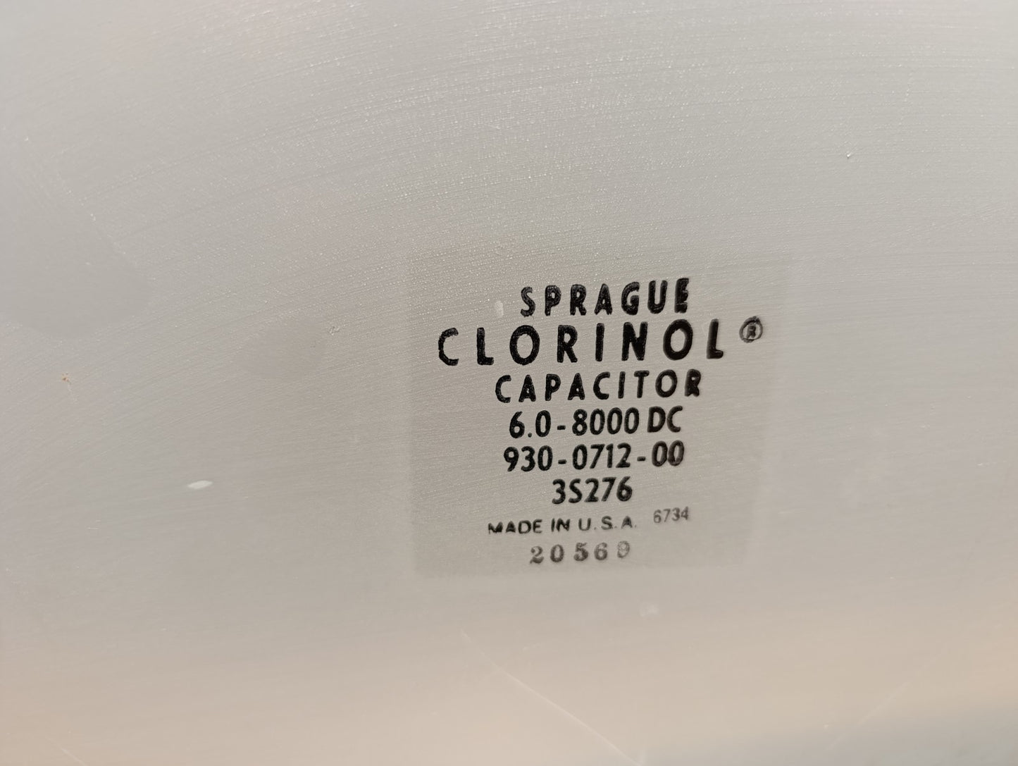 1piece Sprague Clorinol capacitor  6.0-8000 DC 930 0712 00 3S276 USA USED