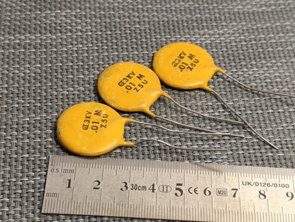 3Pcs  Ceramic Capacitor Z5U with 10nF / 0.01 μF / 3000V, Ceramic Capacitor, NOS