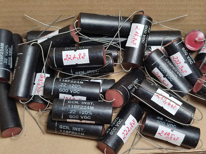4x  NOS .22uf 0.22uf 600v GEN INSTR ( GENERAL INSTRUMENT ) CAPACITORS 60's
