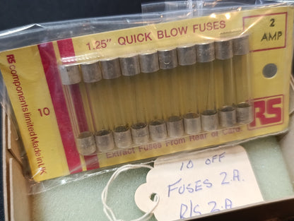 (10Pcs.) LOT 1/4 1.25 Quick Blow Fuses 2A 2Amp Silver plated UK made NOS Vintage