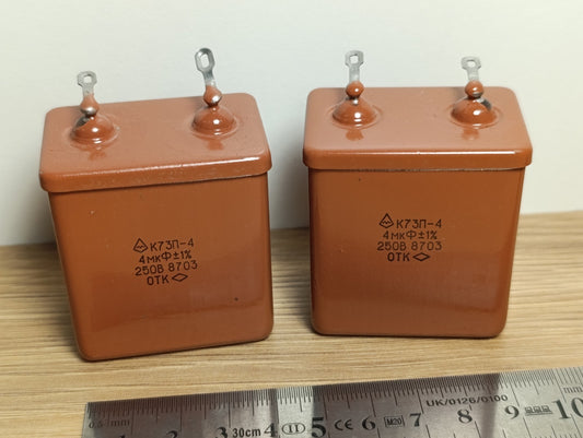 2Pcs. AUDIO CAPACITOR K73P-4 250V 4uF 1% NOS PETP USSR NOS