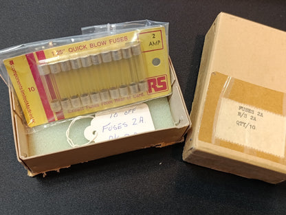 (10Pcs.) LOT 1/4 1.25 Quick Blow Fuses 2A 2Amp Silver plated UK made NOS Vintage