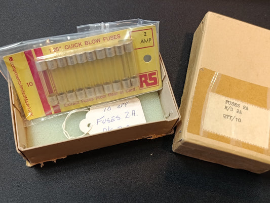 (10Pcs.) LOT 1/4 1.25 Quick Blow Fuses 2A 2Amp Silver plated UK made NOS Vintage
