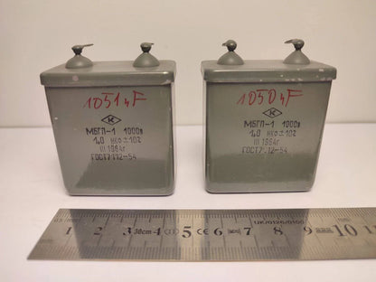 2 Stk. Lot 1uF 1 mFD 1µF 1000V 1kV PiO (Papier in Öl) Russische Kondensatoren MBGP