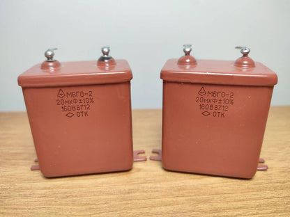20 uF 160 V  PAIR RUSSIAN PAPER IN OIL PIO AUDIO CAPACITORS MBGO-2 МБГО-2 NEW