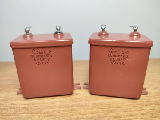 20 uF 160 V  PAIR RUSSIAN PAPER IN OIL PIO AUDIO CAPACITORS MBGO-2 МБГО-2 NEW