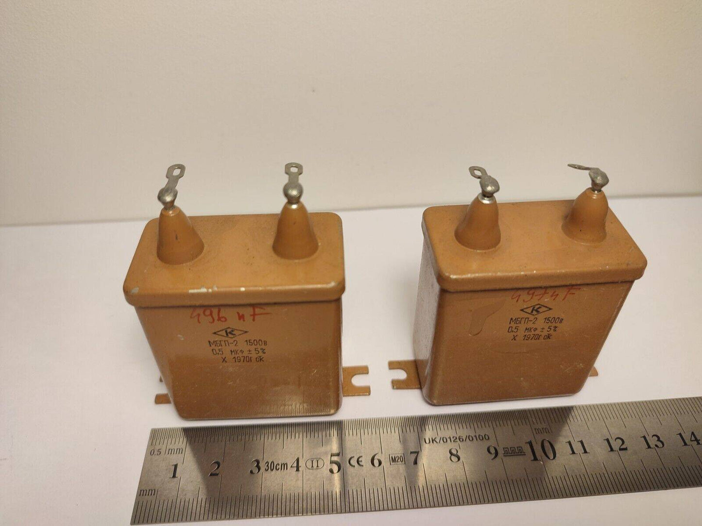 2Pcs 0.5 uF 1500 V RUSSIAN PAPER IN OIL PIO AUDIO CAPACITOR MBGP  МГБП 70's