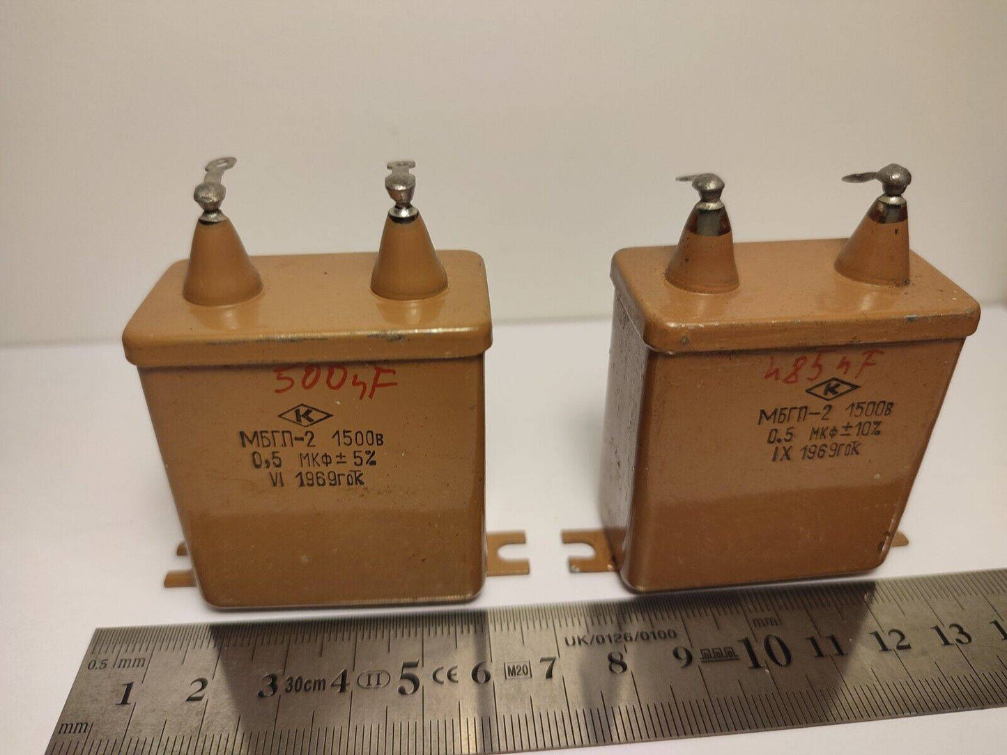 2Pcs 0.5 uF 1500 V RUSSIAN PAPER IN OIL PIO AUDIO CAPACITOR MBGP  МГБП 70's