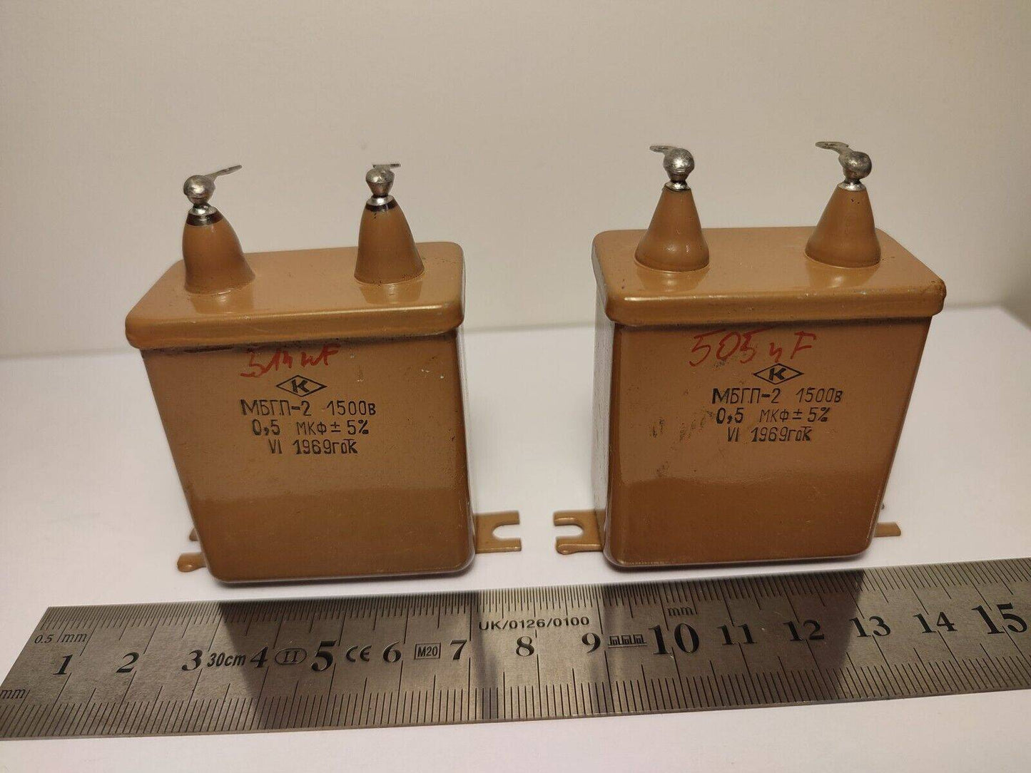 2Pcs 0.5 uF 1500 V RUSSIAN PAPER IN OIL PIO AUDIO CAPACITOR MBGP  МГБП 70's