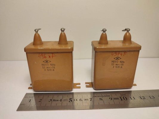 2Pcs 0.5 uF 1500 V RUSSIAN PAPER IN OIL PIO AUDIO CAPACITOR MBGP  МГБП 70's