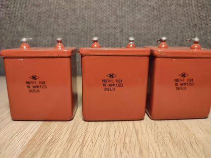 2vnt. 10 uF 200 V RUSIŠKAS POPIERIUS ALYVUOSE PIO GARSO KONDENSATORIUS MBGP-1 МБГП–1