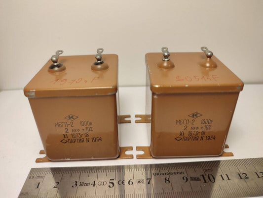 2x 2 uF 20% 1000 V RUSSIAN PAPER IN OIL PIO AUDIO CAPACITOR MBGP-2 МБГП-2