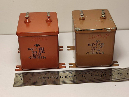 2x 4 uF 630 V RUSSIAN PAPER PIO AUDIO CAPACITOR OMBG-2 ОМБГ-2
