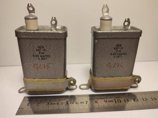 2x KBG-P 0.25uF 2kV High Voltage Paper In Oil PIO Pulse Capacitor NOS from USSR