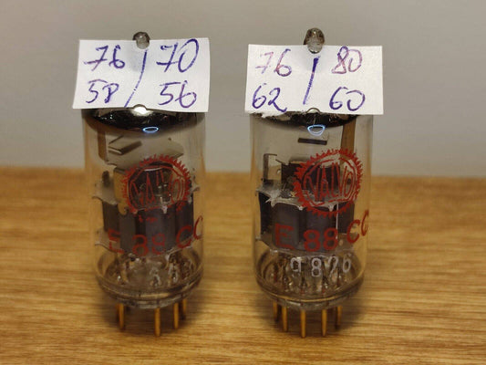 2x Valvo E88CC Tube Red Print Pair Tested Tube Amplifier Gold Pin USED