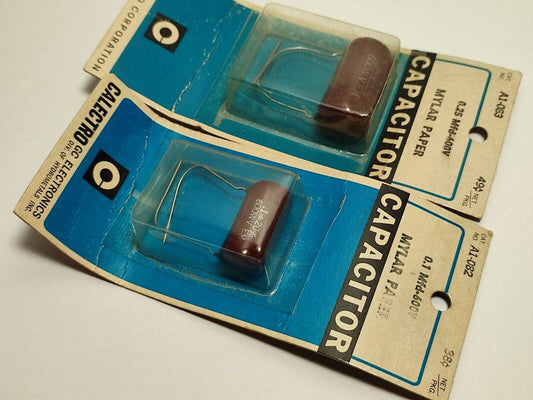 2X Vintage Mylar Paper Capacitors 0.25uF 600V & 0.1uf 600V