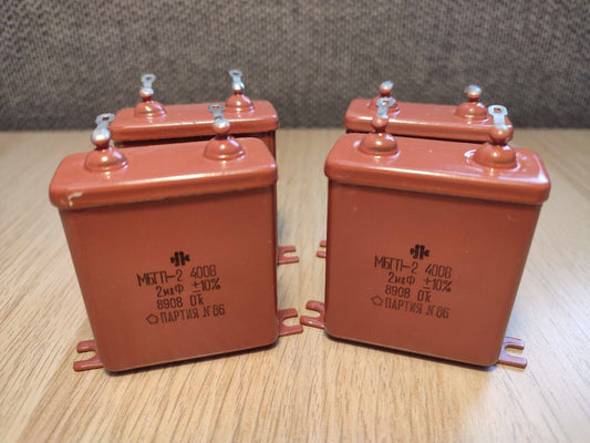 4Pcs MBGP-2/МБГП–2 2uF 10% 400V RUSSIAN PAPER CAPACITORS LOT