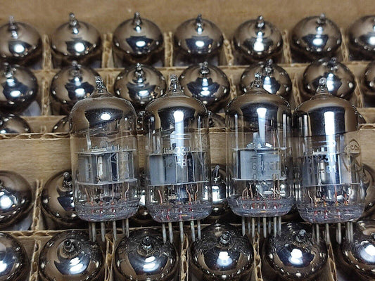4x 6N23P ECC88 E88CC '81 NOS SILVER SHIELD VOSKHOD ROCKET LOGO TESTED TUBES
