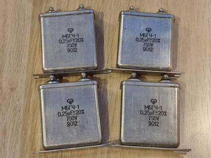 4x MBGCH-1 0,25uF 0,25uF 750V PAPIER IN ÖL Paar PiO-Kondensatoren МБГЧ