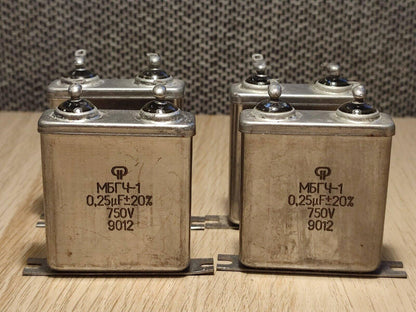 4x MBGCH-1 0,25uF 0,25uF 750V PAPIER IN ÖL Paar PiO-Kondensatoren МБГЧ