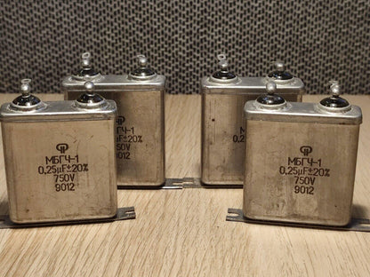 4x MBGCH-1 0,25uF 0,25uF 750V PAPIER IN ÖL Paar PiO-Kondensatoren МБГЧ