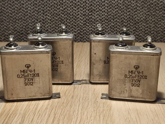 4x MBGCH-1  0.25uF 0,25uF 750V PAPER IN OIL Pair PiO Capacitors МБГЧ