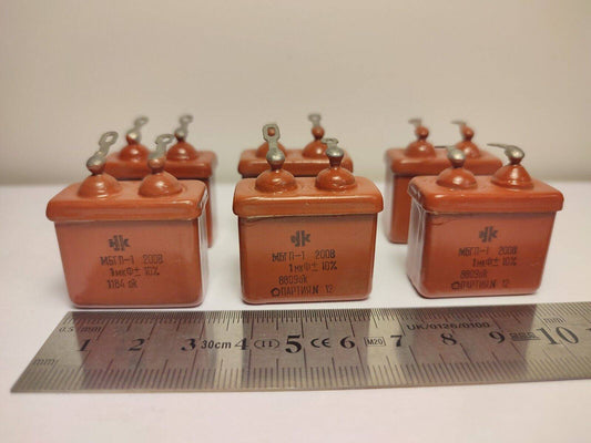 6 PCS. LOT 1 uF 10% 200 V RUSSIAN PAPER IN OIL PIO AUDIO CAPACITOR MGBP-1