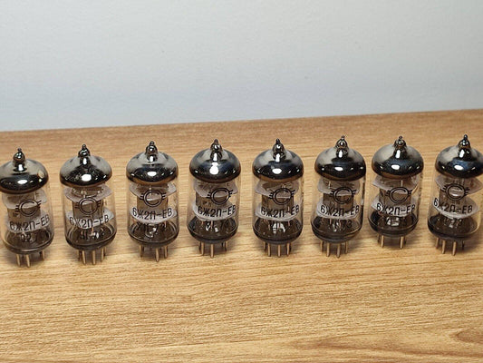 8pcs 6J2P-EV, 6Ж2П-ЕВ NOS Russian gold grid tubes equiv. 6AS6, 6F33 OTK military